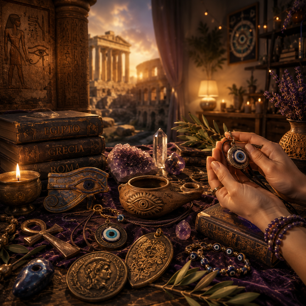 Altar místico de amuletos y cristales